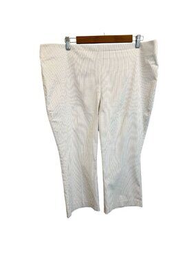 Counterparts Beige White Striped Seersucker Pull On Cropped Pants XL Coastal